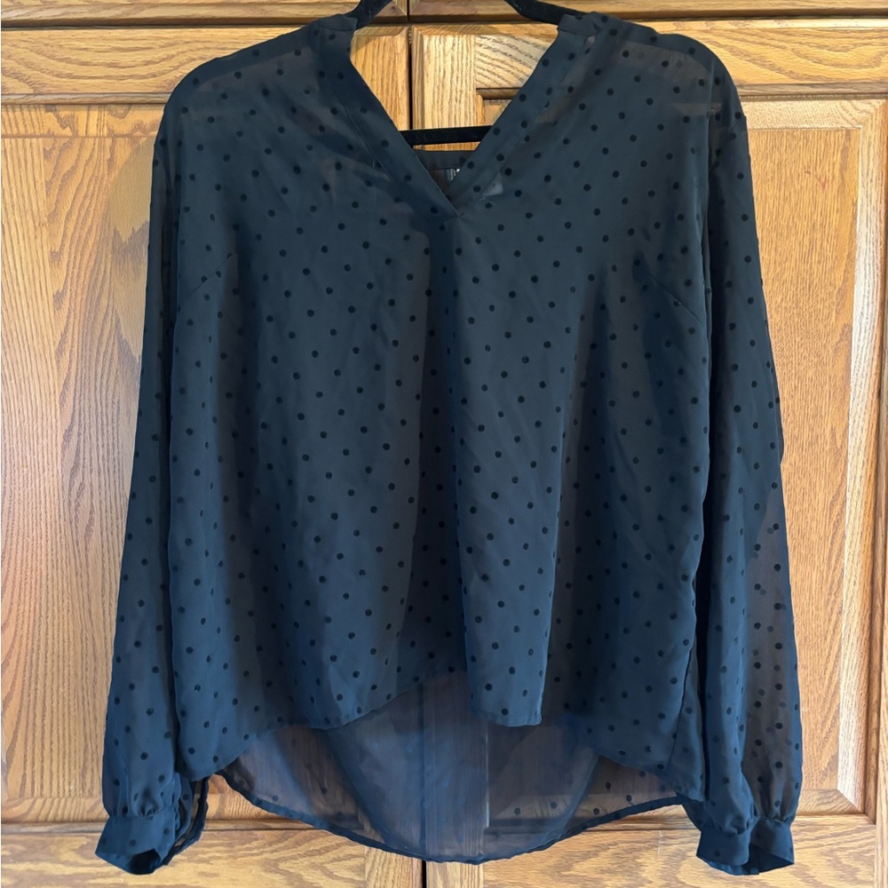 A New Day Black Polka Dot Blouse Size Large L